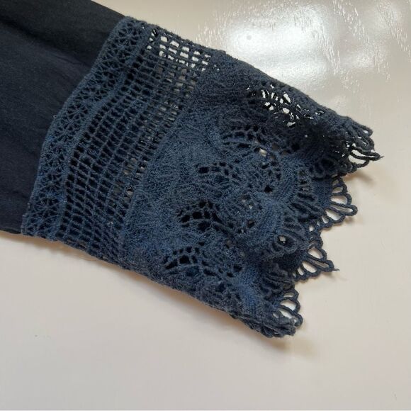 Boho Tunic Lace Trimmed Stonewashed Navy Medium Crosstree Lane - Picture 5 of 8